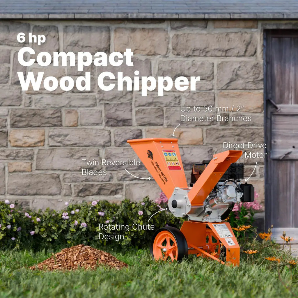 FM6DD Compact 6HP Petrol Wood Chipper – Direct Drive, Rotatable Hopper, Chips Up to 50mm